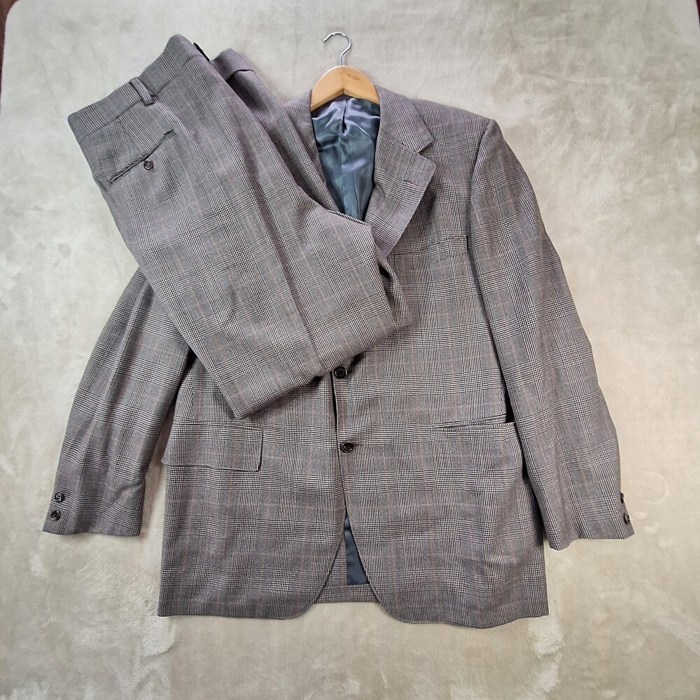 H. Freeman & Son Suit Mens 44 Long Gray Glen Plaid 3 Button 2 Piece Single Vent